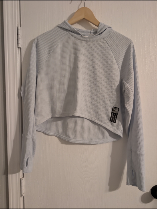 adidas Tops - adidas Light Blue Waffle-Knit Cropped Hoodie